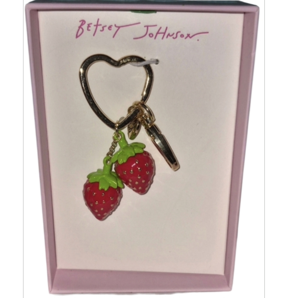 Betsey Johnson Strawberry Keychain BagCharm with Gold and Green Details